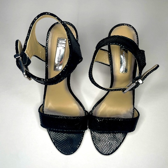 INC International Concepts Black Sequin Buckle Open Toe Stiletto Heels - Picture 8 of 9